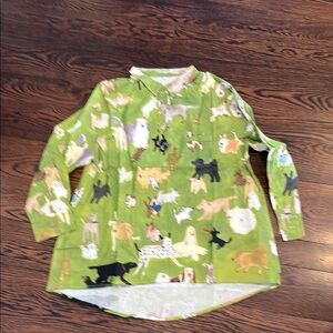Green Dog Print Long Sleeve Top
